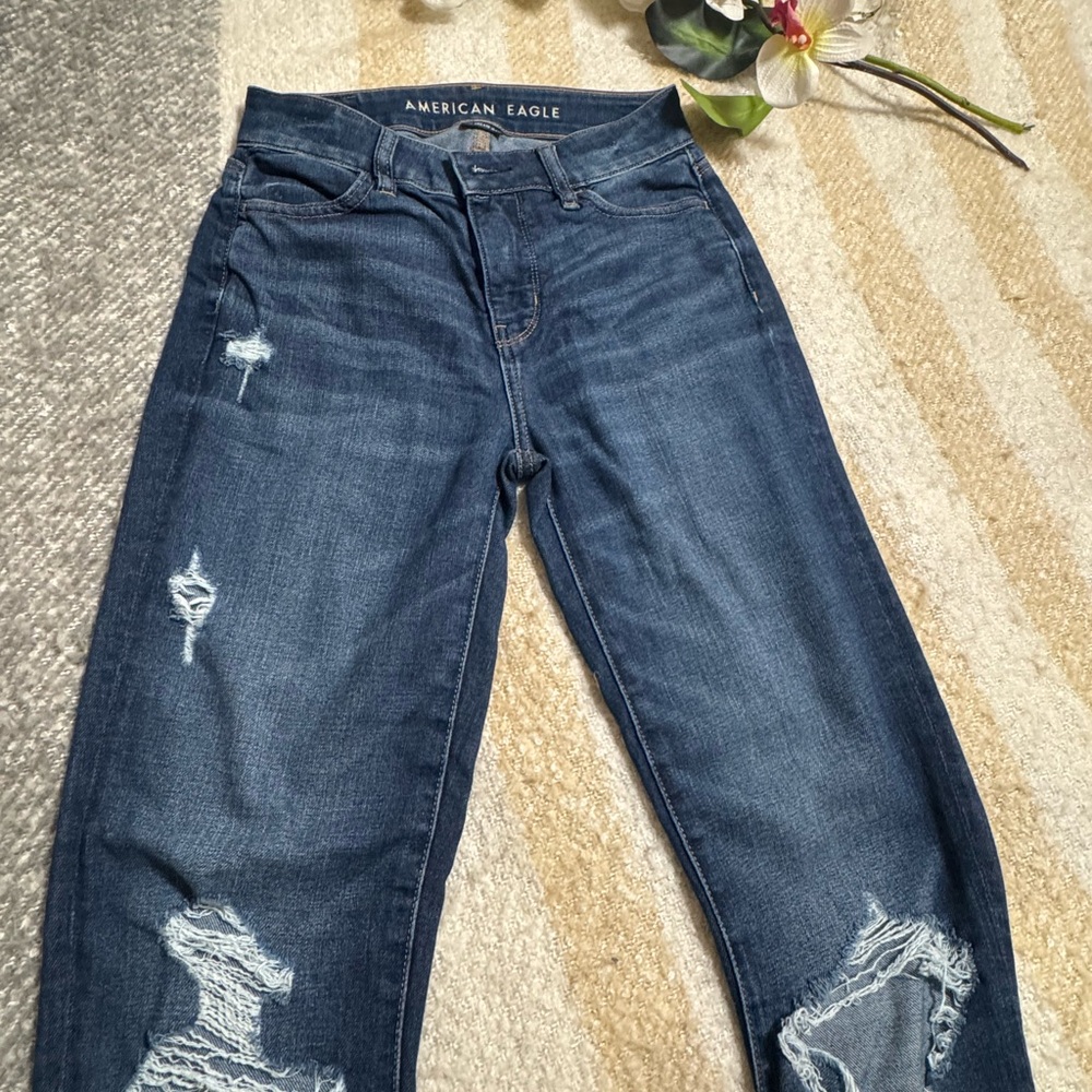 American Eagle Outfitters Women's Ripped Dark Blue Boyfriend Jeans